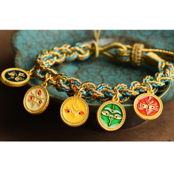 Tibetan Five God Of Wealth Luck Handcrafted Braid String Bracelet - 图片 6