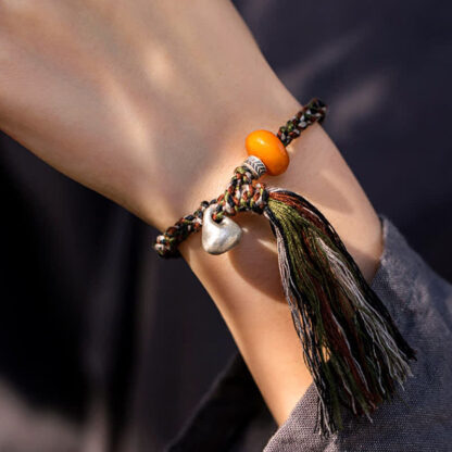 990 Sterling Silver Tibetan Handmade Amber Steelyard Weight Wish Protection Bracelet - 图片 4