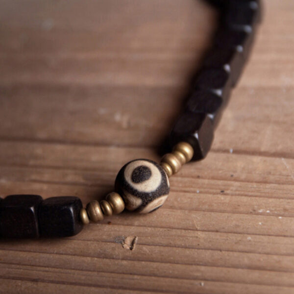 Buddha Stones Ebony Wood Dzi Bead Copper Peace Couple Bracelet - 图片 13