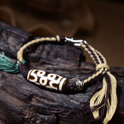 Handcrafted Tibetan Nine-Eye Dzi Bead Blessings Rope Bracelet - 图片 5