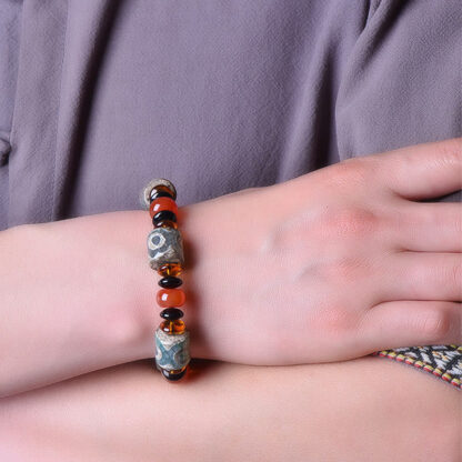 Buddha Stones Tibetan Three-eyed Dzi Bead Agate Protection Happiness Bracelet - 图片 4