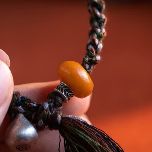 990 Sterling Silver Tibetan Handmade Amber Steelyard Weight Wish Protection Bracelet - 图片 13