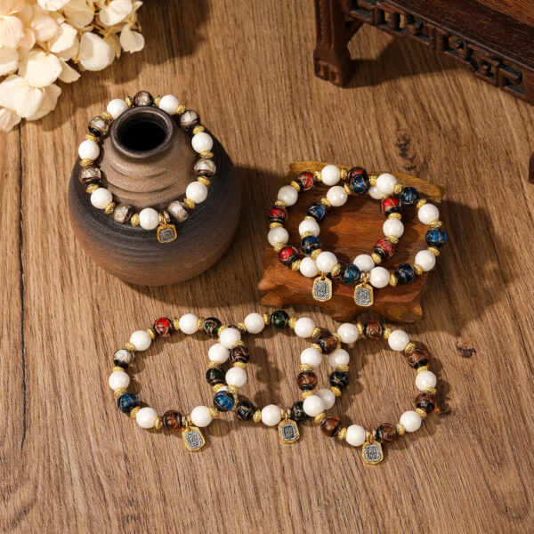 Tibetan Zakiram Goddess of Wealth Charm Liuli Glass Incense Ash Porcelain Bead Protection Bracelet - 图片 22