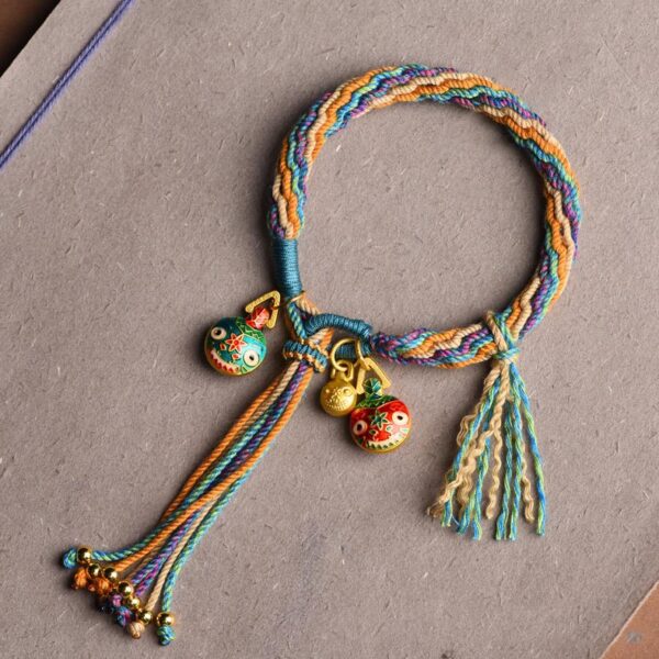 Gold Swallowing Beast Family Luck Reincarnation Knot Braid Colorful String Bracelet - 图片 8