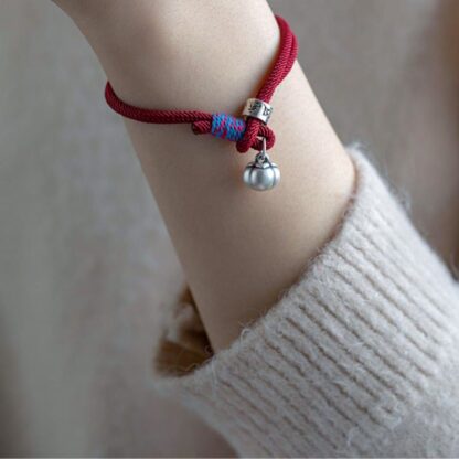 925 Sterling Silver Tibetan Handmade Om Mani Padme Hum Persimmon Charm Luck Protection Braided Bracelet - 图片 12