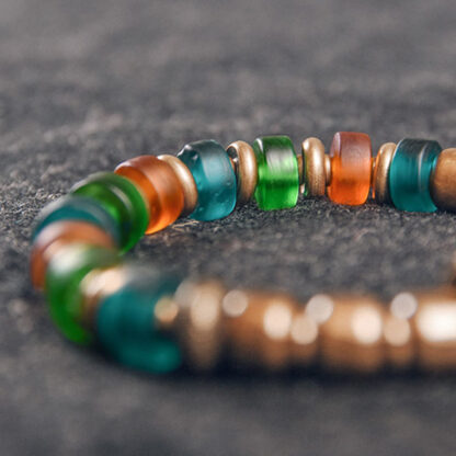 Tibetan Colorful Glass Beads Copper Wealth Bracelet - 图片 11