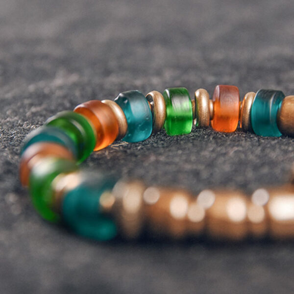 Tibetan Colorful Glass Beads Copper Wealth Bracelet - 图片 11