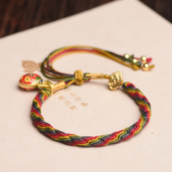 Buddha Stones Gold Swallowing Beast Family Luck Reincarnation Knot Colorful String Bracelet - 图片 3