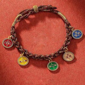 Buddha Stones Tibetan Five God Of Wealth Thangka Luck Braid String Bracelet