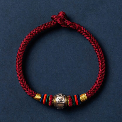 925 Sterling Silver Tibet Handmade Om Mani Padme Hum Luck Protection King Kong Knot Braided Bracelet - 图片 3
