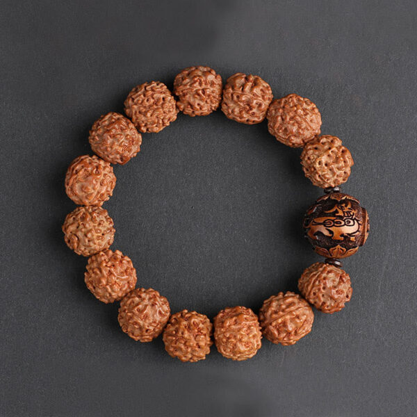 Tibet Rudraksha Bodhi Seed PiXiu Copper Coin Wealth Luck Bracelet - 图片 7