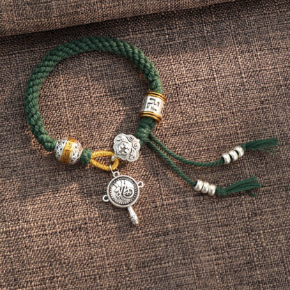Handmade Tibetan Om Mani Padme Hum Fu Character Luck Fortune Braided Bracelet - 图片 4
