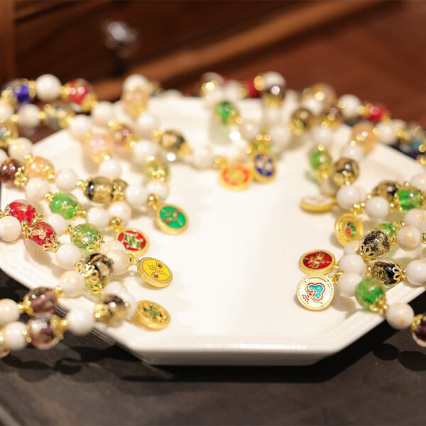 Tibetan Five God Of Wealth Fortune Liuli Glass Bead Incense Ash Porcelain Bead Charm Bracelet - 图片 6