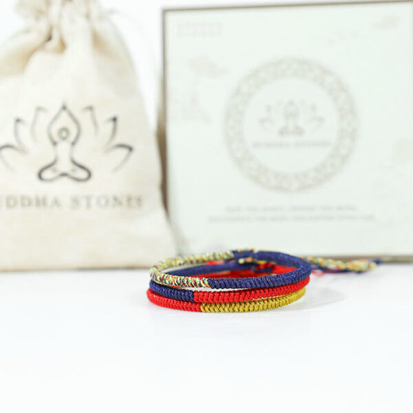 Buddha Stones Tibet Handmade Multicolor King Kong Knot Faith Protection Braided Two-Color String Bracelet - 图片 5