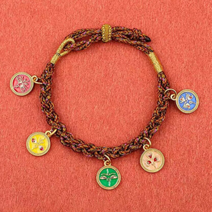 Buddha Stones Tibetan Five God Of Wealth Thangka Luck Braid String Bracelet - 图片 8