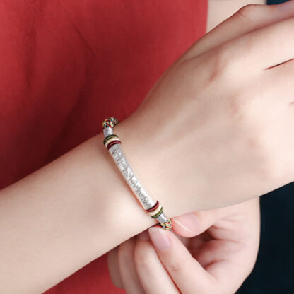 Buddha Stones 999 Sterling Silver Om Mani Padme Hum Protection Strength String Bracelet - 图片 12
