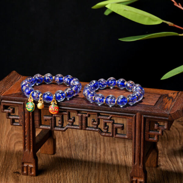 Gold Swallowing Beast Family Charm Luminous Fluorescent Liuli Glass Bead Success Bracelet - 图片 31
