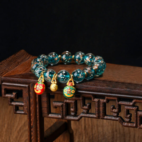 Gold Swallowing Beast Family Charm Luminous Fluorescent Liuli Glass Bead Success Bracelet - 图片 27