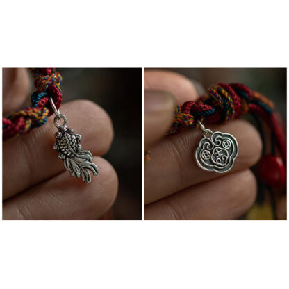 Buddha Stones Tibetan Handmade Colorful Thread 925 Sterling Silver Koi Fish Protection Strength String Bracelet - 图片 12