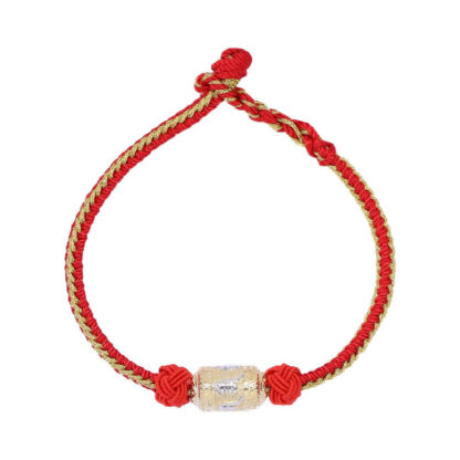 Buddha Stones 925 Sterling Silver Om Mani Padme Hum Prayer Wheel Luck Strength Red String Bracelet - 图片 5