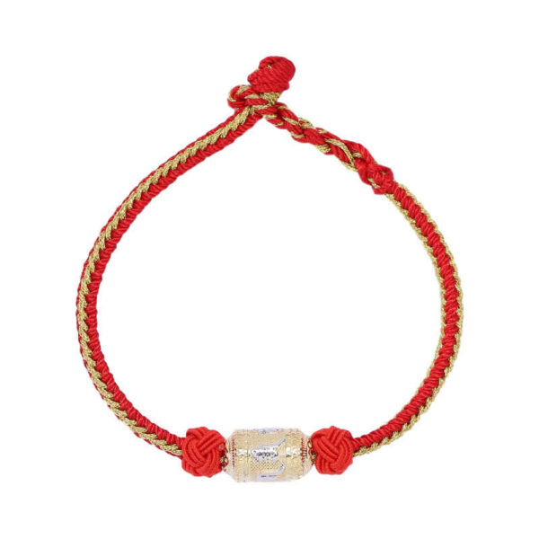 Buddha Stones 925 Sterling Silver Om Mani Padme Hum Prayer Wheel Luck Strength Red String Bracelet - 图片 5