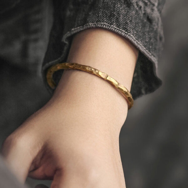 Buddha Stones Tibetan Bump Texture Copper Luck Cuff Bracelet Bangle - 图片 2