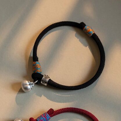 925 Sterling Silver Tibetan Handmade Om Mani Padme Hum Persimmon Charm Luck Protection Braided Bracelet - 图片 3