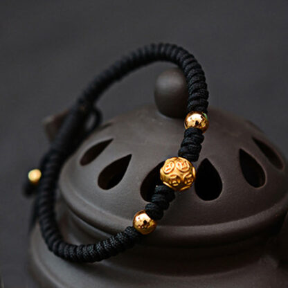 Buddha Stones 999 Sterling Silver Om Mani Padme Hum Copper Coin Luck Strength String Couple Bracelet - 图片 4