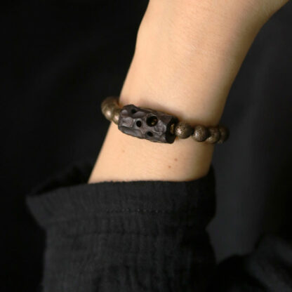 Tibet Ebony Wood Copper Peace Balance Beaded Bracelet - 图片 5