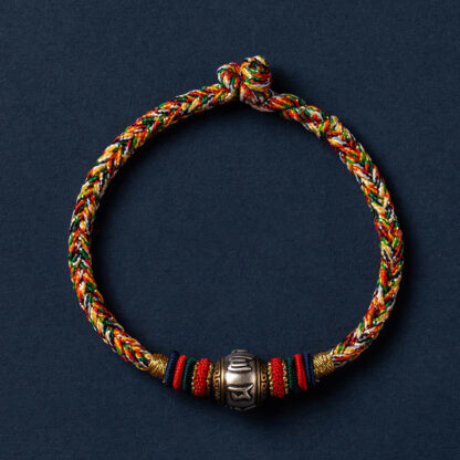 925 Sterling Silver Tibet Handmade Om Mani Padme Hum Luck Protection King Kong Knot Braided Bracelet - 图片 13