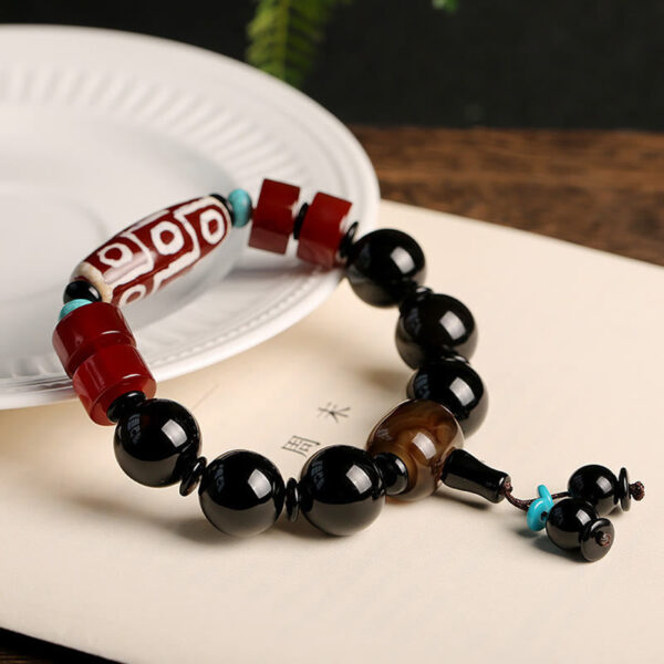 Buddha Stones Tibetan Nine-Eye Dzi Bead Black Onyx Wealth Protection Bracelet - 图片 2