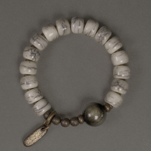 Tibetan Yak Bone Gold Sheen Obsidian Brass Bead Strength Bracelet - 图片 7