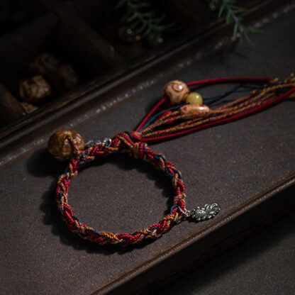 Buddha Stones Tibetan Handmade Colorful Thread 925 Sterling Silver Koi Fish Protection Strength String Bracelet - 图片 8