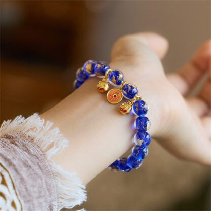Gold Swallowing Beast Copper Coin Good Luck Charm Liuli Glass Bead Fortune Bracelet - 图片 11