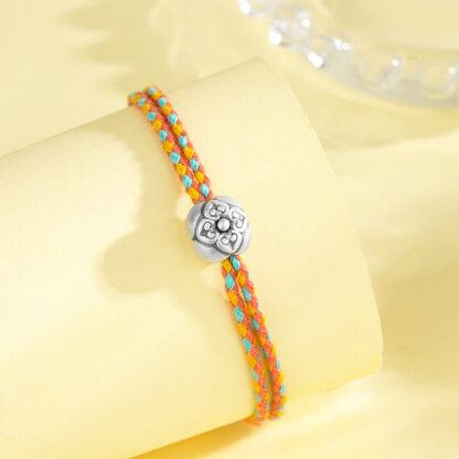999 Sterling Silver Persimmon Luck Multicolored Braided Bracelet - 图片 3