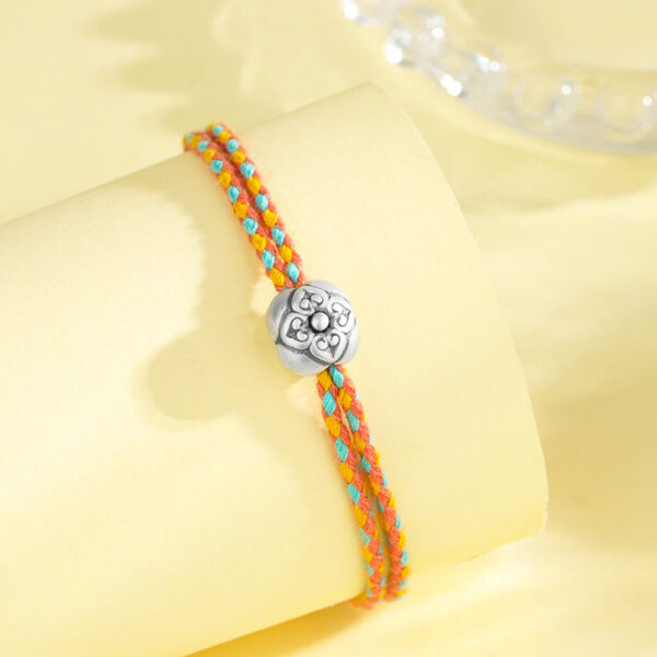 999 Sterling Silver Persimmon Luck Multicolored Braided Bracelet - 图片 3
