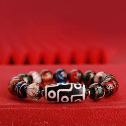 Tibetan Nine-Eye Dzi Bead Three-eyed Dzi Bead Liuli Glass Bead Wealth Bracelet - 图片 3