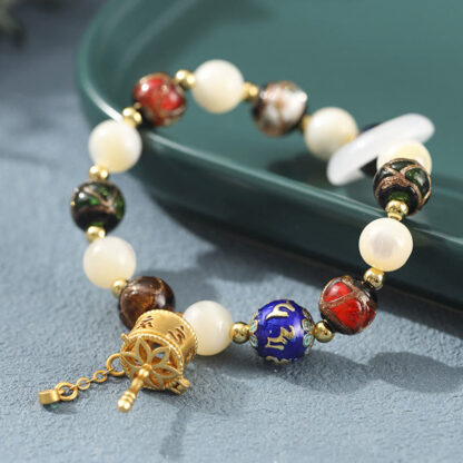 Tibetan Incense Ash Liuli Glass Tridacna Stone Sun Stone Om Mani Padme Hum Prayer Wheel Charm Bracelet - 图片 3