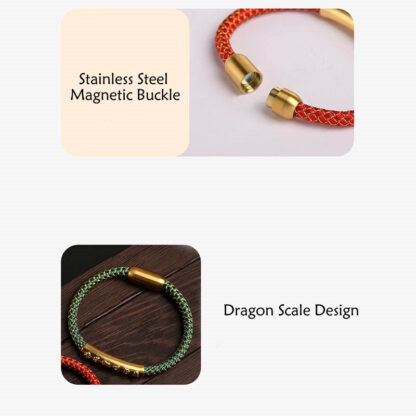 Handmade 999 Sterling Silver Om Mani Padme Hum Protection Dragon Scale Braided Magnetic Buckle Bracelet - 图片 6