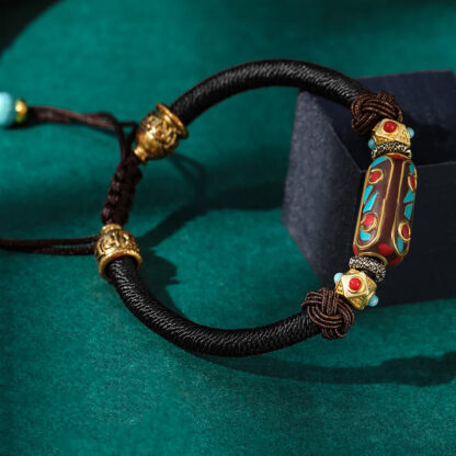 Buddha Stones Handmade Tibetan Turquoise Om Mani Padme Hum Strength Braided Bracelet - 图片 13