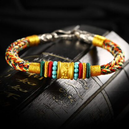 Buddha Stones Tibet 999 Gold Om Mani Padme Hum Handmade Eight Thread Peace Knot Luck Bracelet - 图片 12