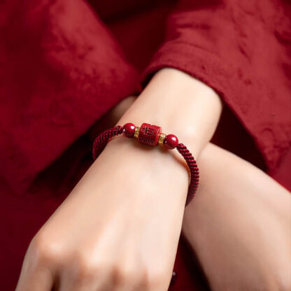 Tibet Cinnabar Om Mani Padme Hum Engraved Blessing Braided Bracelet - 图片 6