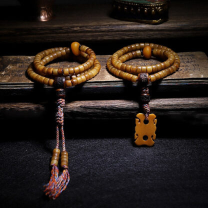 Buddha Stones Tibet 108 Mala Beads Yak Bone Amber Balance Bracelet - 图片 2