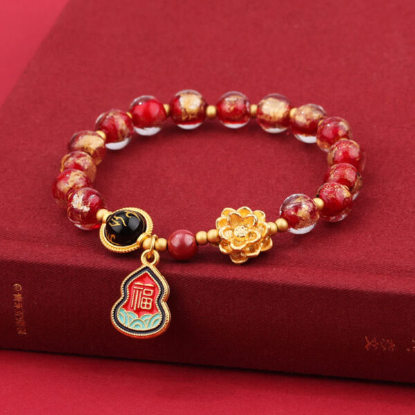 Tibet Om Mani Padme Hum Fu Character Gourd Charm Lotus Liuli Glass Bead Luck Bracelet - 图片 9