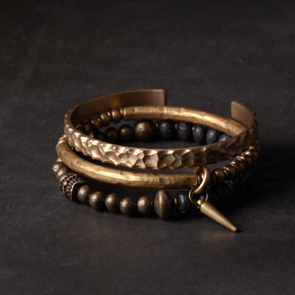 Buddha Stones Lava Rock Stone Copper Balance Cuff Bracelet Bangle - 图片 2