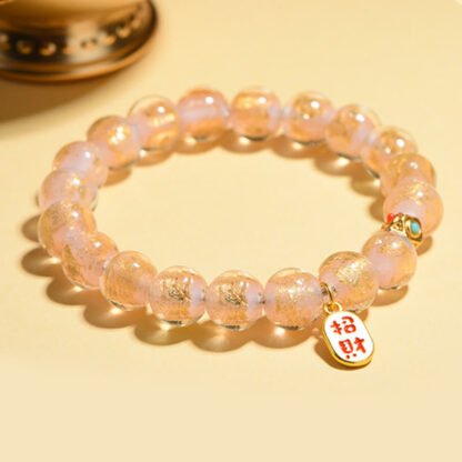 Tibetan Incense Ash Liuli Glass Bead Lucky Fortune Fu Character Charm Bracelet - 图片 3