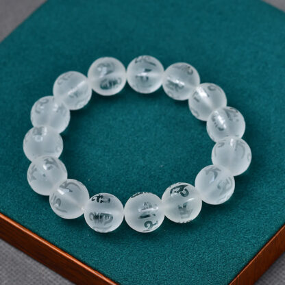 Tibet White Crystal Black Onyx Om Mani Padme Hum Meditation Bracelet - 图片 16