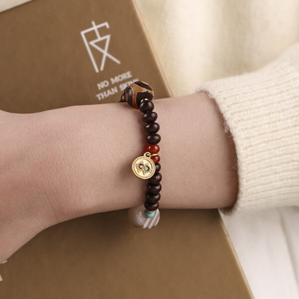 Natural Tibet Purple Bodhi Seed Dzi Bead God of Wealth Wisdom Bracelet - 图片 12