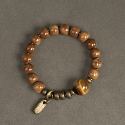 Kuka Seed Tiger Eye Gold Sheen Obsidian Copper Wealth Luck Bracelet - 图片 2