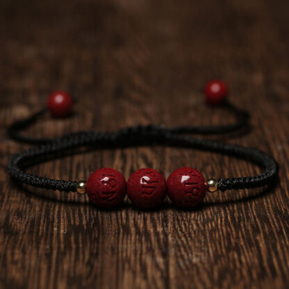 Handmade Cinnabar Om Mani Padme Hum Engraved Beads Blessing Braided Bracelet - 图片 7